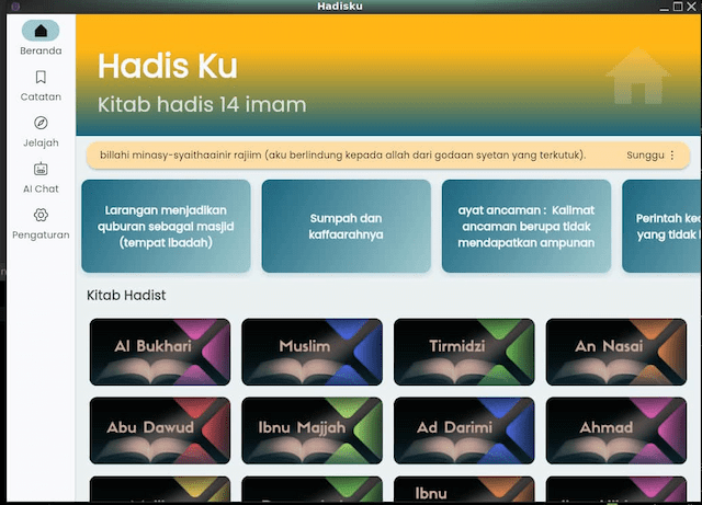 Halaman utama HadisKu Desktop